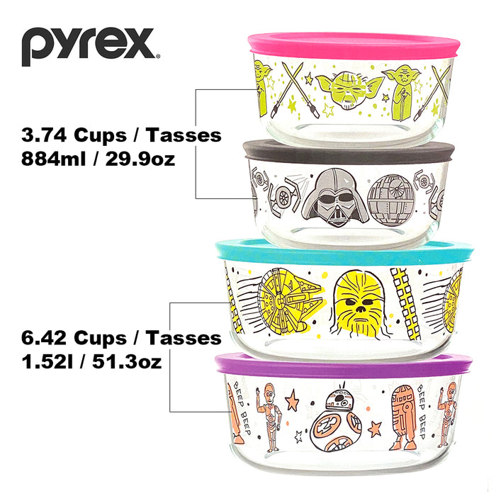 Pyrex 8pcs Glass Food Storage lock Containers with lid Hello Kitty / Star Wars / Mickey Mouse