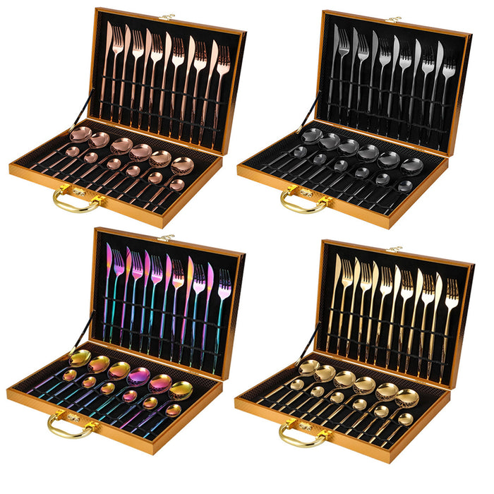 24 Piece Flatware Cutlery Set 410 Stainless Steel Knife Fork Spoon Tea Spoon Gold Black Rose Gold Rainbow