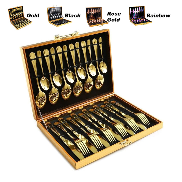 24 Piece Flatware Cutlery Set Knife Fork Spoon Tea Spoon 410 Stainless Steel