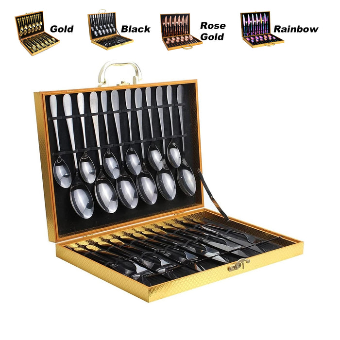 24 Piece Flatware Cutlery Set Knife Fork Spoon Tea Spoon 410 Stainless Steel