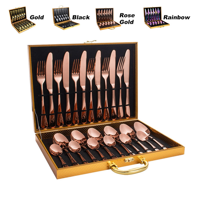 24 Piece Flatware Cutlery Set Knife Fork Spoon Tea Spoon 410 Stainless Steel