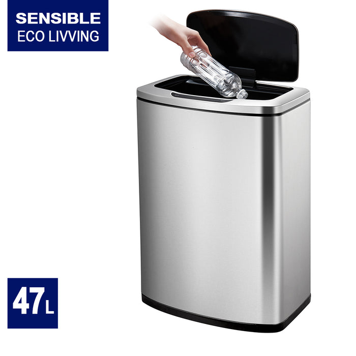 Sensible Eco Living Stainless Steel Motion Sensor Bin Rubbish Wastebasket 47L