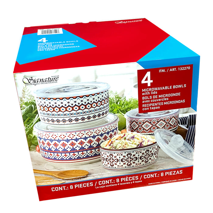 Signature Ceramic 4 Bowls With Air Tight Lids BPA Free 8PCS Bowls Set Stoneware