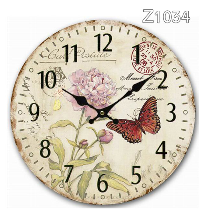 34cm Rustic Vintage Wall Clock Coloured Stylish Design Art Sculpture MDF Boards