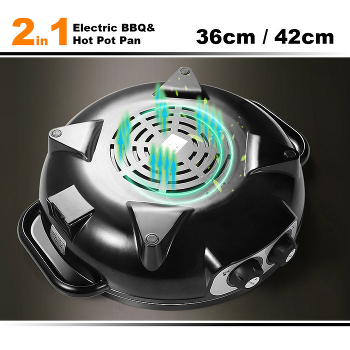 42cm Electric 2 In 1 Non-Stick BBQ Plate Hot Pot Pan For Party Shabu Grill Barbecue