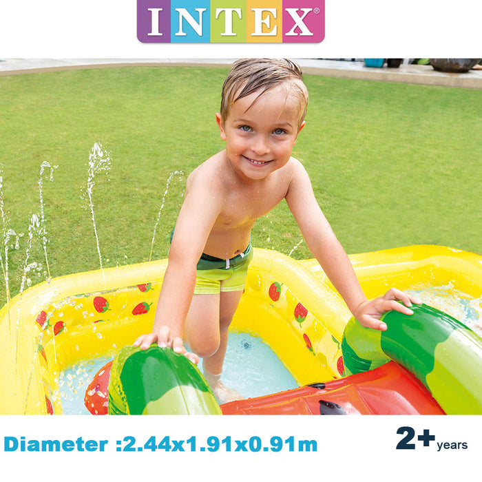 INTEX Fruity Inflatable Kids Pool Fruit Play Center Sprinklers 6Balls With Slide