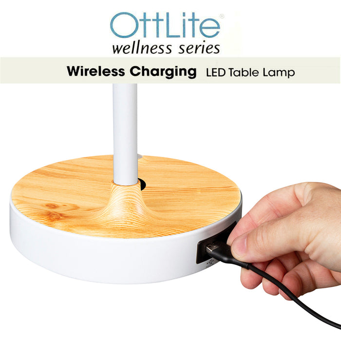 Ottlite Wellness Series LED Table Desk Lamp With Wireless Charging Dimmable B/W