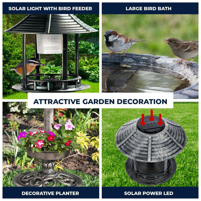 Garden Greens With Feeding Station And Lights 1M Bird Bath Solar Power
