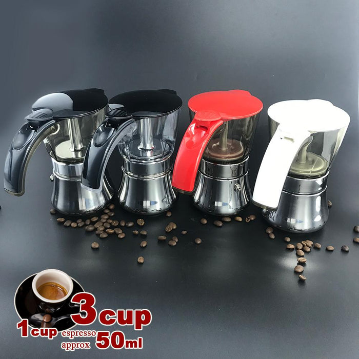 Red 3 Cups  Stainless Steel Stove Top Espresso Italian Coffee Maker BPA Free