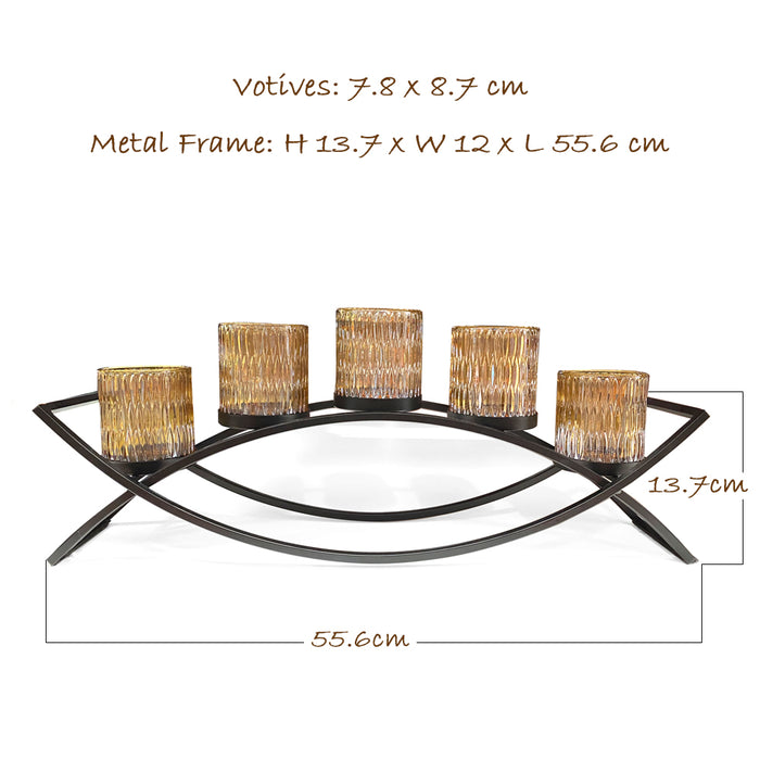 MIKASA Home Accents Double Arch 5 Glass Candle Holder Yellow Xmas Gift AU STOCK