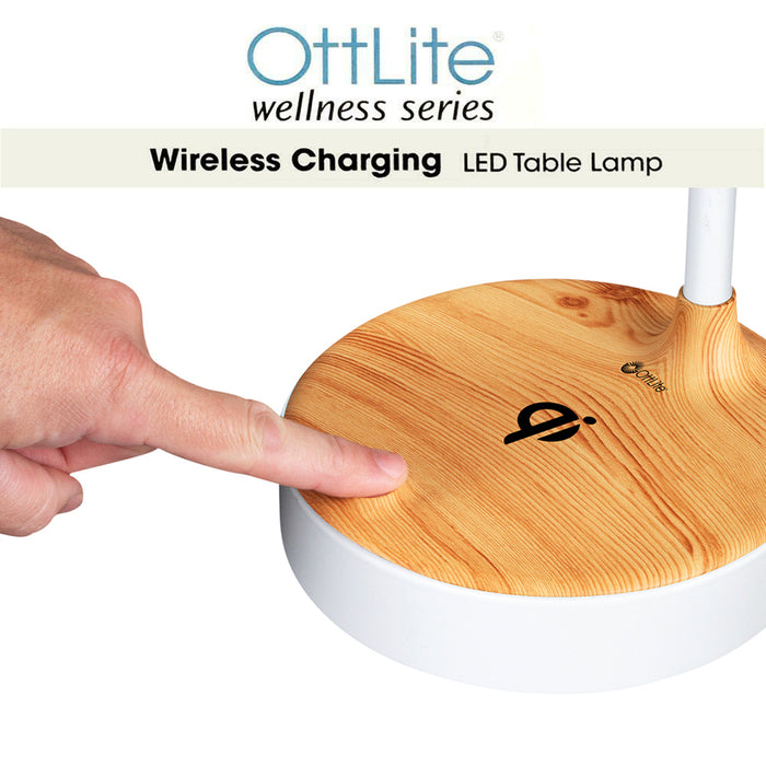 Ottlite Wellness Series LED Table Desk Lamp With Wireless Charging Dimmable B/W