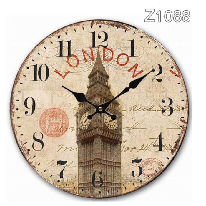 34cm Rustic Vintage Wall Clock Coloured Stylish Design Art Sculpture MDF Boards