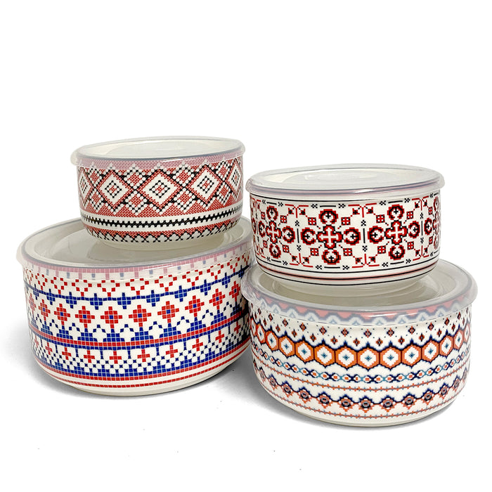 Signature Ceramic 4 Bowls With Air Tight Lids BPA Free 8PCS Bowls Set Stoneware