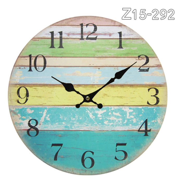 34cm Rustic Vintage Wall Clock Coloured Stylish Design Art Sculpture MDF Boards