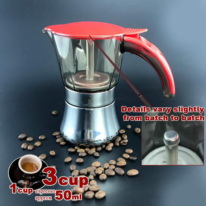 Red 3 Cups  Stainless Steel Stove Top Espresso Italian Coffee Maker BPA Free