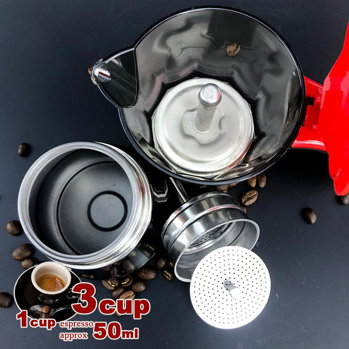 Red 3 Cups  Stainless Steel Stove Top Espresso Italian Coffee Maker BPA Free