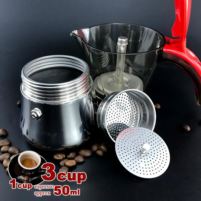 Red 3 Cups  Stainless Steel Stove Top Espresso Italian Coffee Maker BPA Free