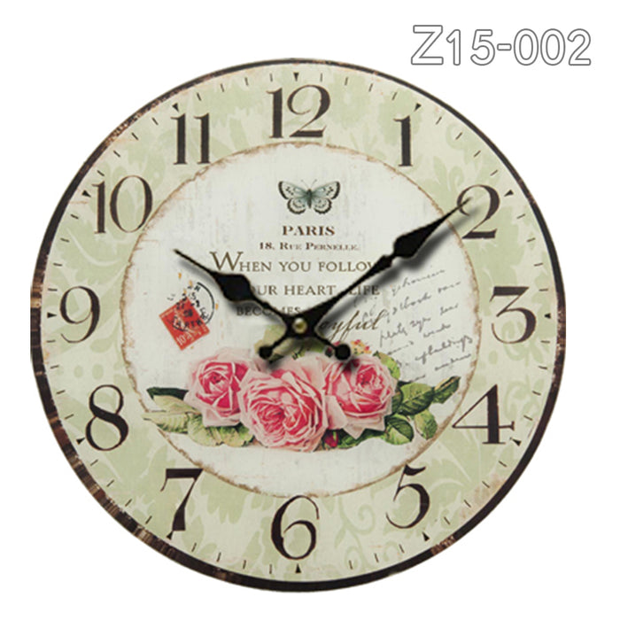 34cm Rustic Vintage Wall Clock Coloured Stylish Design Art Sculpture MDF Boards