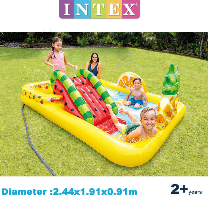 INTEX Fruity Inflatable Kids Pool Fruit Play Center Sprinklers 6Balls With Slide