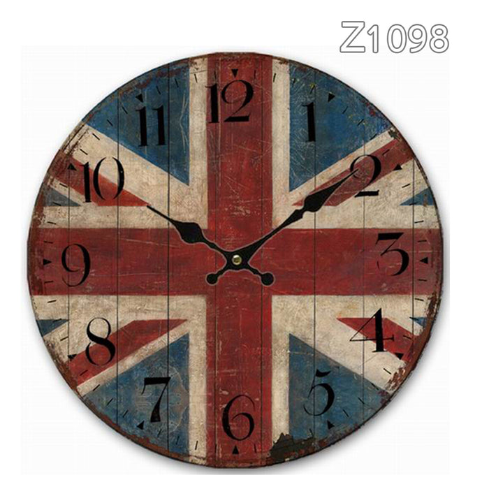 34cm Rustic Vintage Wall Clock Coloured Stylish Design Art Sculpture MDF Boards