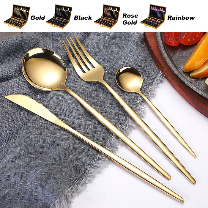 24 Piece Flatware Cutlery Set 410 Stainless Steel Knife Fork Spoon Tea Spoon Gold Black Rose Gold Rainbow