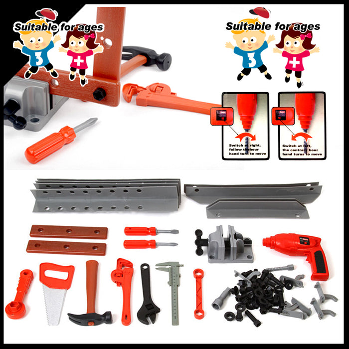 Tool Box Work Bench With Battery Operated Drill Set kids Pretend Play Toys 55pcs