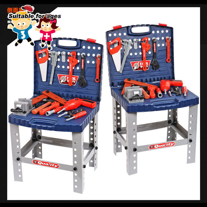 Tool Box Work Bench With Battery Operated Drill Set kids Pretend Play Toys 55pcs