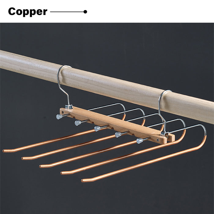 Copper 5in1 Wooden & Solid Metal Magic Hanger Non Slip Pant Tie Rack Save Space