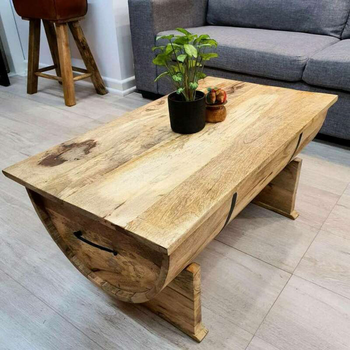 MANGO TREES "Big Barrel" Coffee Table 88 cm Long Solid Mango Wood