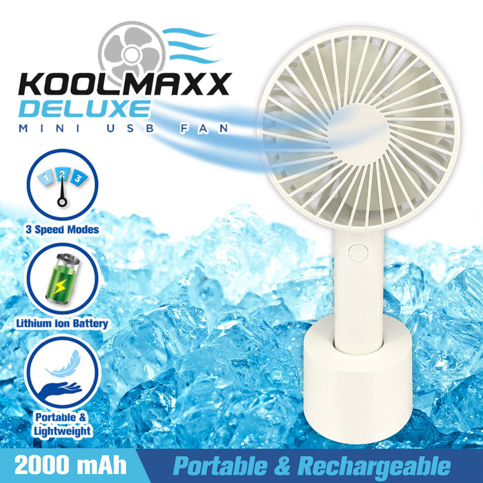 Koolmaxx Deluxe Mini Portable Fan Cool Air Hand Held Stand Rechargeable USB