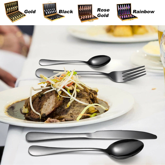 24 Piece Flatware Cutlery Set Knife Fork Spoon Tea Spoon 410 Stainless Steel