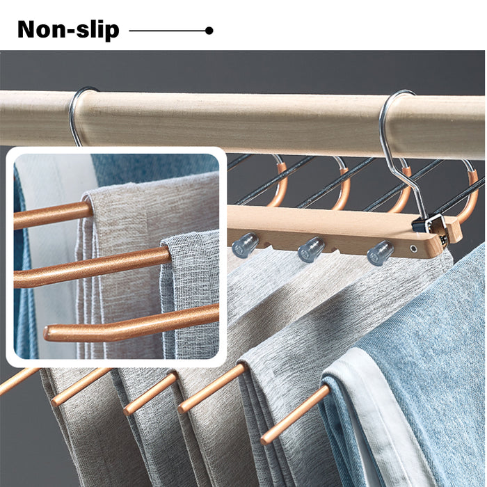 Copper 5in1 Wooden & Solid Metal Magic Hanger Non Slip Pant Tie Rack Save Space