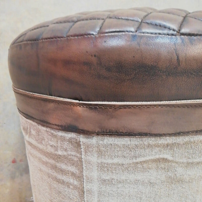 Jaipur Round Canvas & Leather Ottoman industrial furniture