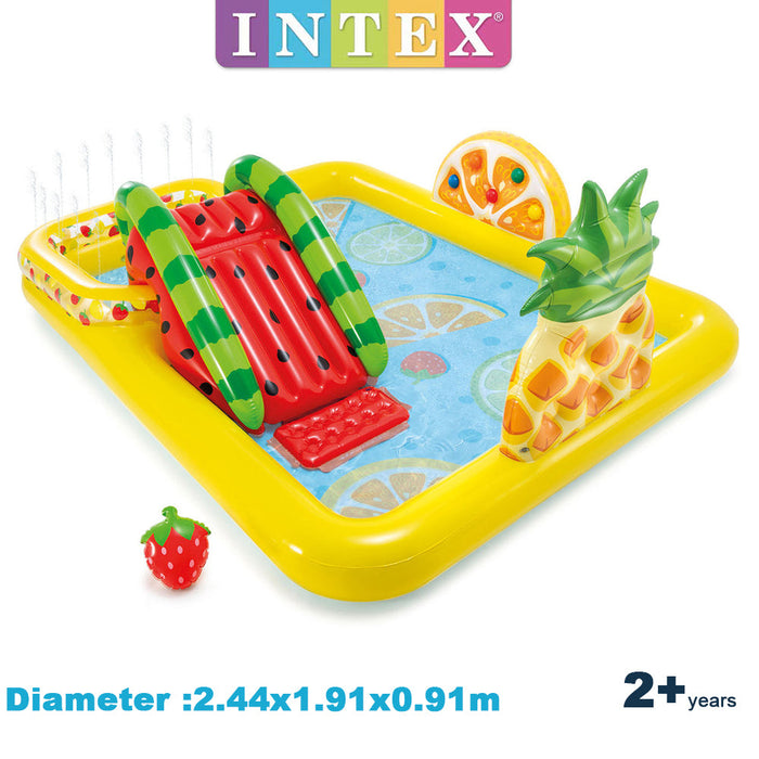 INTEX Fruity Inflatable Kids Pool Fruit Play Center Sprinklers 6Balls With Slide