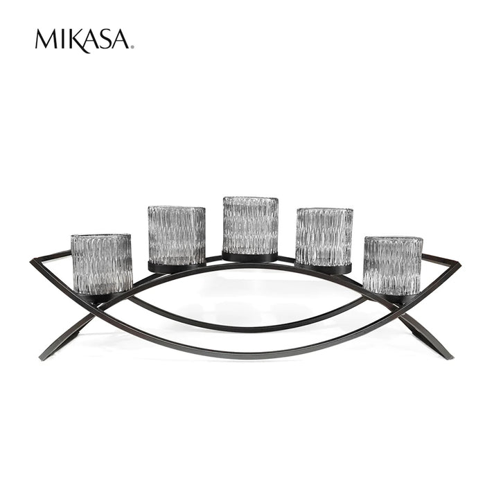 MIKASA Home Accents Double Arch 5 Glass Candle Holder Yellow Xmas Gift AU STOCK