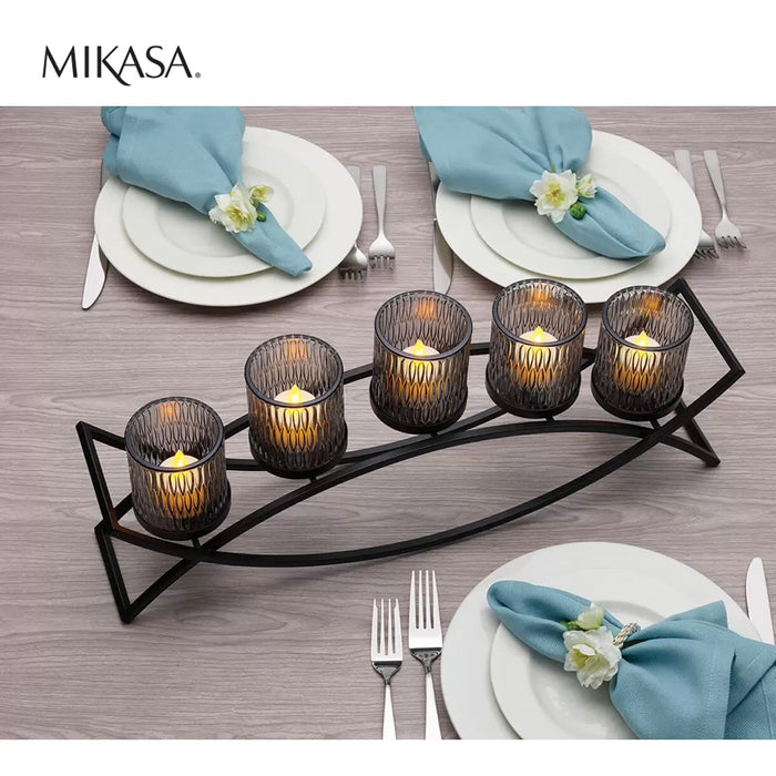 MIKASA Home Accents Double Arch 5 Glass Candle Holder Yellow Xmas Gift AU STOCK