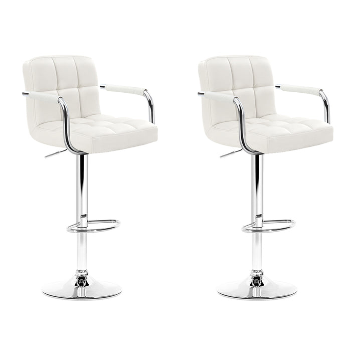 Artiss 2x Bar Stools Leather Gas Lift w/Armrest White