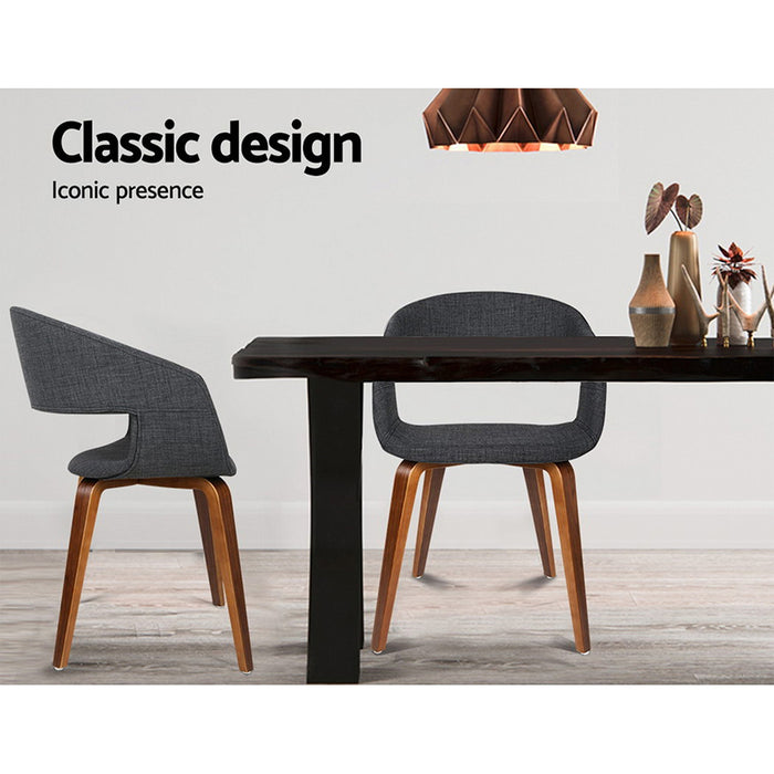 Artiss Set of 2 Timber Wood and Fabric Dining Chairs - Charcoal