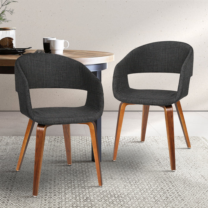 Artiss Set of 2 Timber Wood and Fabric Dining Chairs - Charcoal