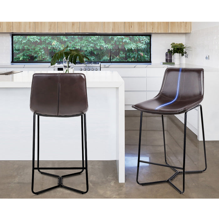 Artiss Set of 4 PU Leather Metal Bar Stools - Brown and Black