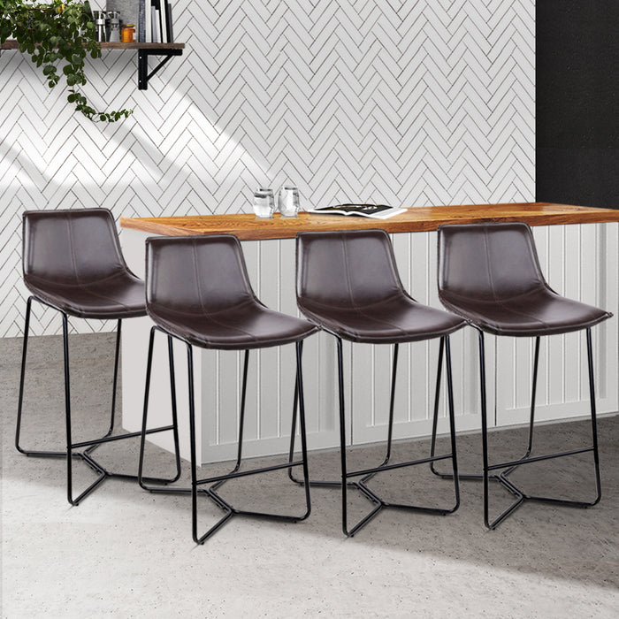 Artiss Set of 4 PU Leather Metal Bar Stools - Brown and Black