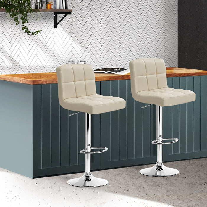 Artiss 2x Bar Stools Leather Gas Lift Beige