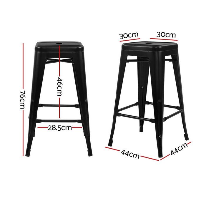 Artiss Set of 4 Replica Tolix Bar Stools Metal Bar Stool Kitchen Chairs 76cm Black