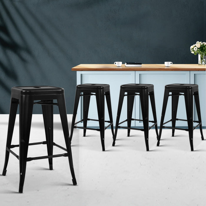 Artiss Set of 4 Replica Tolix Bar Stools Metal Bar Stool Kitchen Chairs 76cm Black