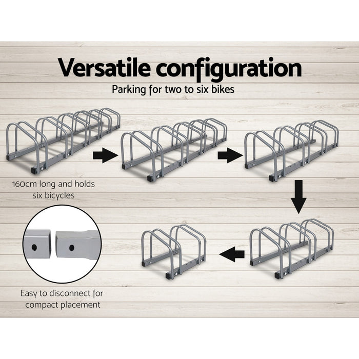 Weisshorn 6 Bike Stand Rack Bicycle Storage Floor Parking Holder Cycling Silver