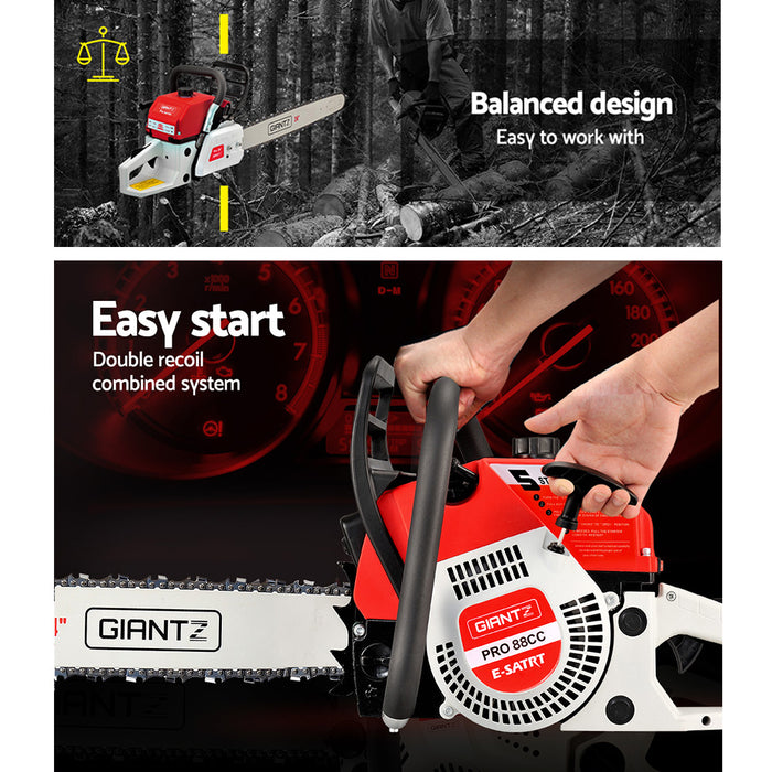 Giantz 88CC Commercial Petrol Chainsaw - Red & White