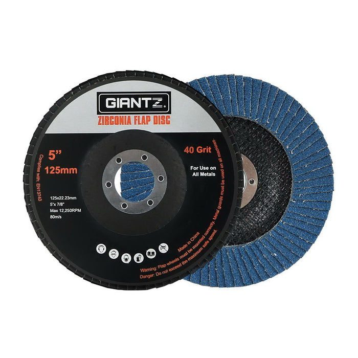 Giantz 100 PCS Zirconia Sanding Flap Disc 5’’ 125mm 40Grit Angle Grinding Wheel