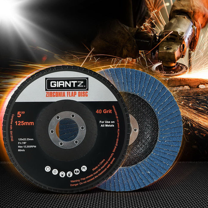 Giantz 100 PCS Zirconia Sanding Flap Disc 5’’ 125mm 40Grit Angle Grinding Wheel