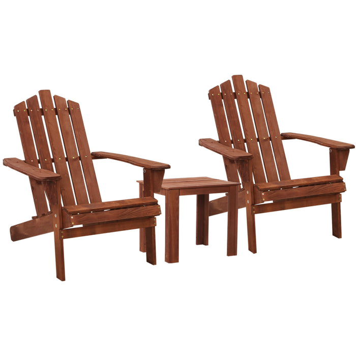 Gardeon 3PC Adirondack Outdoor Table and Chairs Wooden Beach Chair Brown