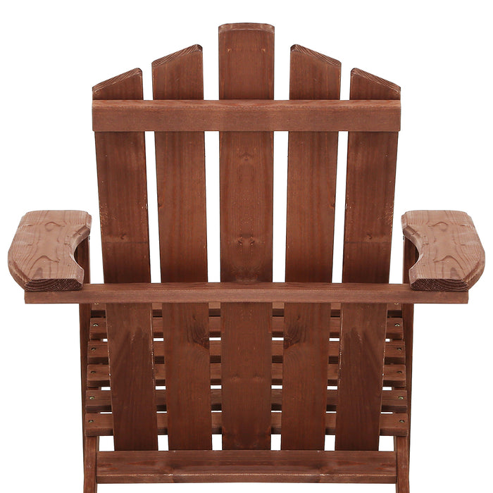 Gardeon 3PC Adirondack Outdoor Table and Chairs Wooden Beach Chair Brown